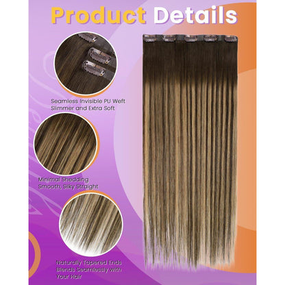 Clip-in Echthaar Extensions Balayage Braun Ombre