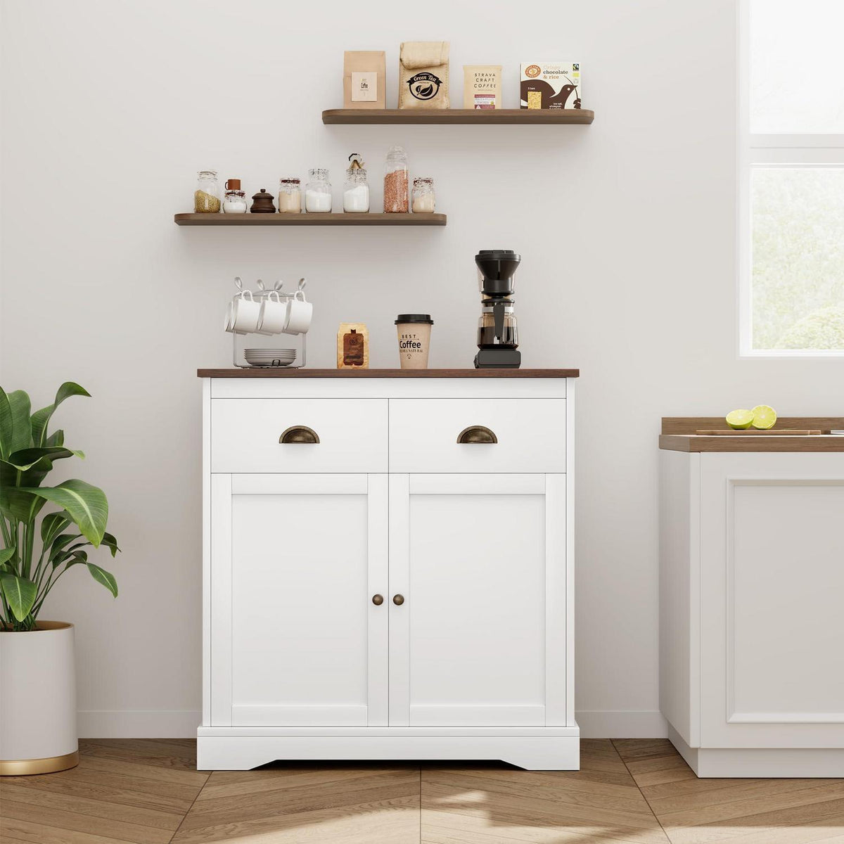 Küchenschrank mit Arbeitsplatte | Weißes Sideboard 80x40x90 cm