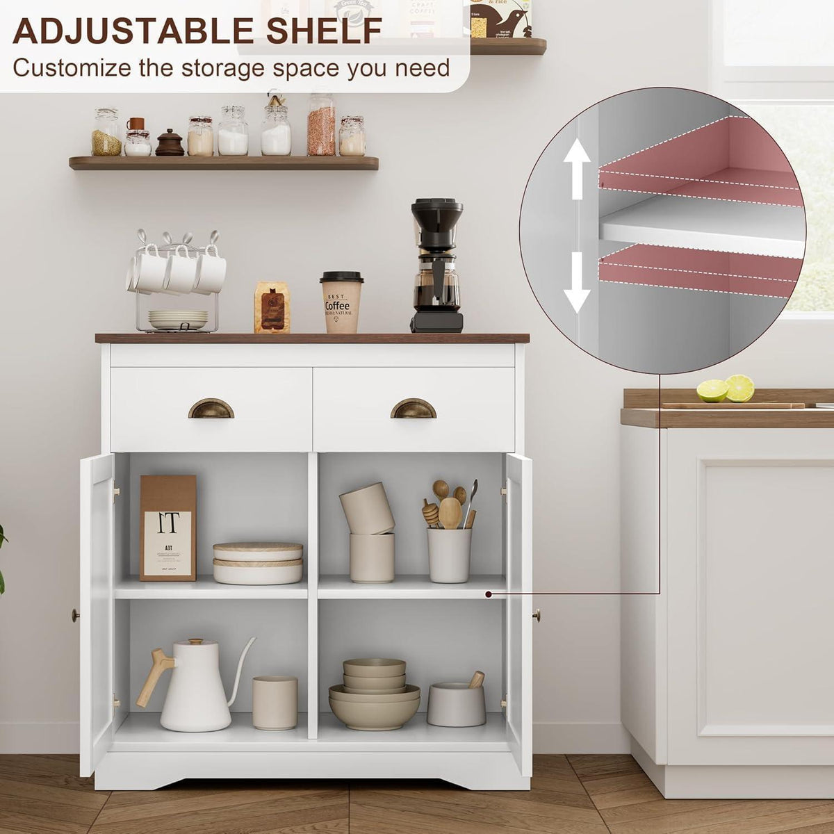 Küchenschrank mit Arbeitsplatte | Weißes Sideboard 80x40x90 cm
