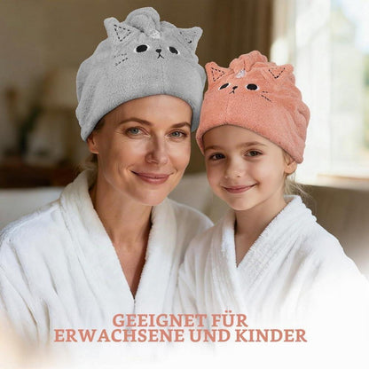 Haarturban 2er-Pack Mikrofaser Rosa Grau Katze