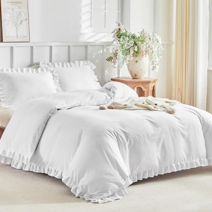 Weißer Rüschen-Bettbezug 200x200 cm - Bettwäsche-Set für Doppelbett