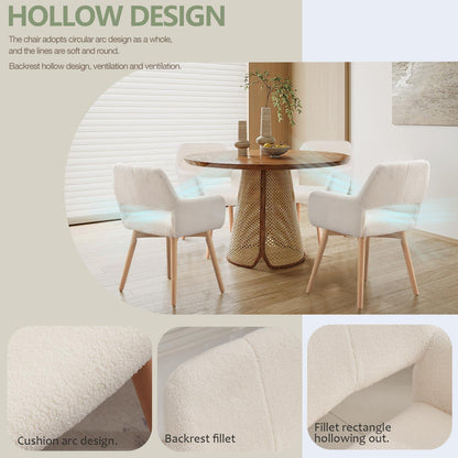 Mid-Century Modern Esszimmerstuhl 2er-Set, Wollweiß