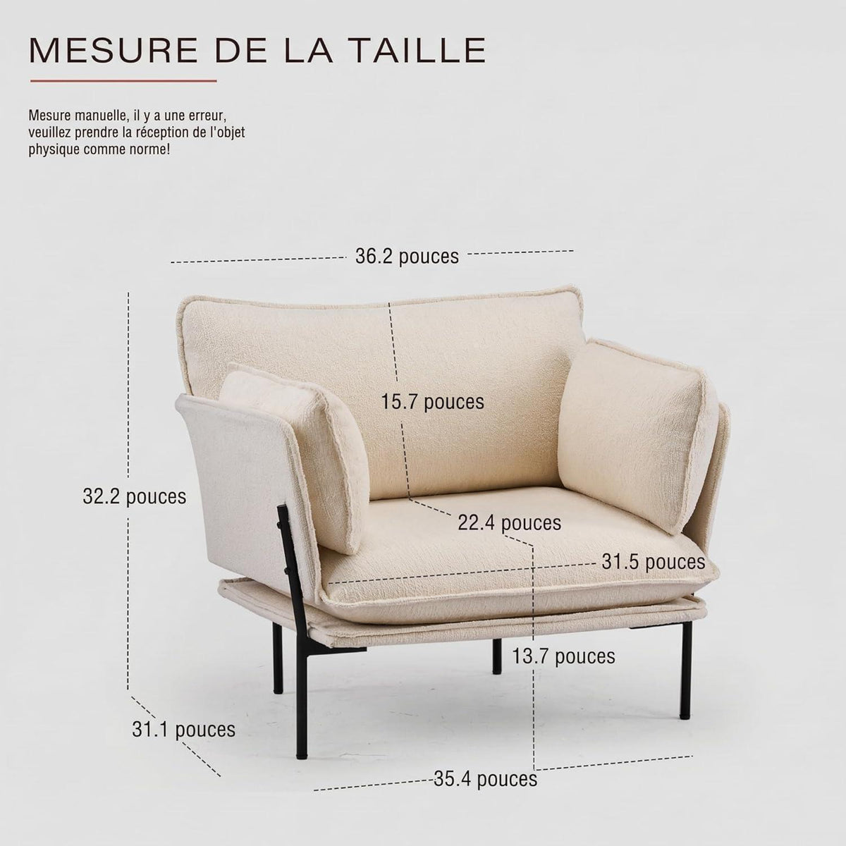 Bouclé Loungesessel mit Metallbeinen – Creme