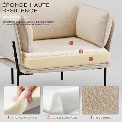 Bouclé Loungesessel mit Metallbeinen – Creme