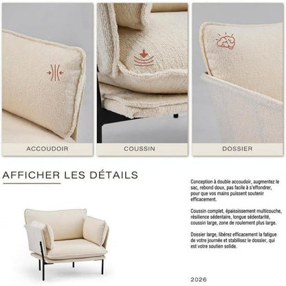 Bouclé Loungesessel mit Metallbeinen – Creme