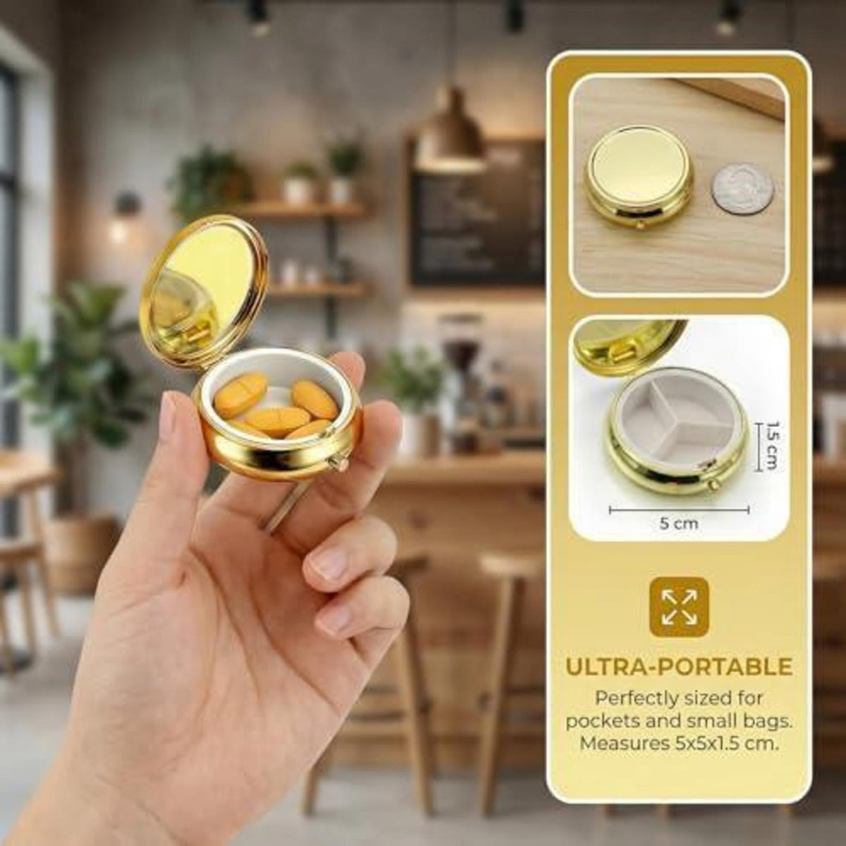 Metall Pillendose 4er-Set mit Fächern – Gold & Silber