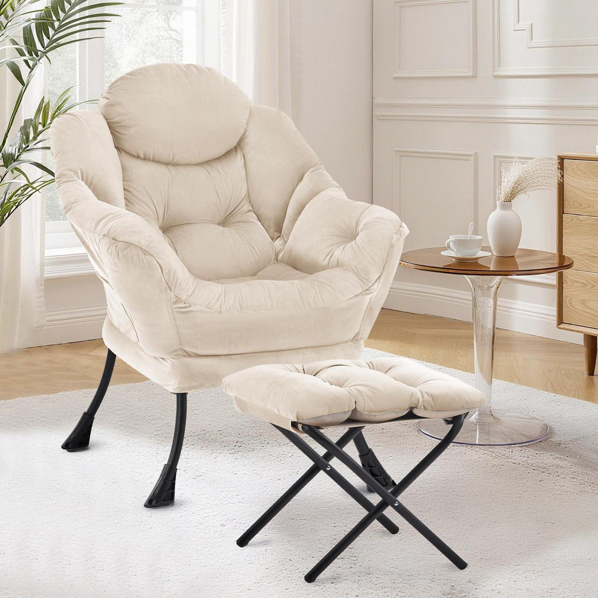 Lazy Chair mit Ottomane – Bequemer Ohrensessel mit Fußhocker