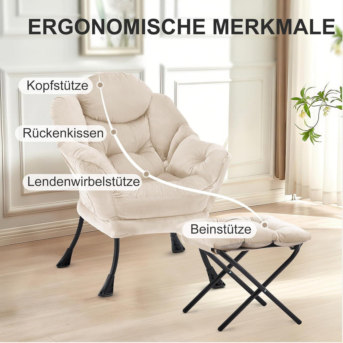 Lazy Chair mit Ottomane – Bequemer Ohrensessel mit Fußhocker
