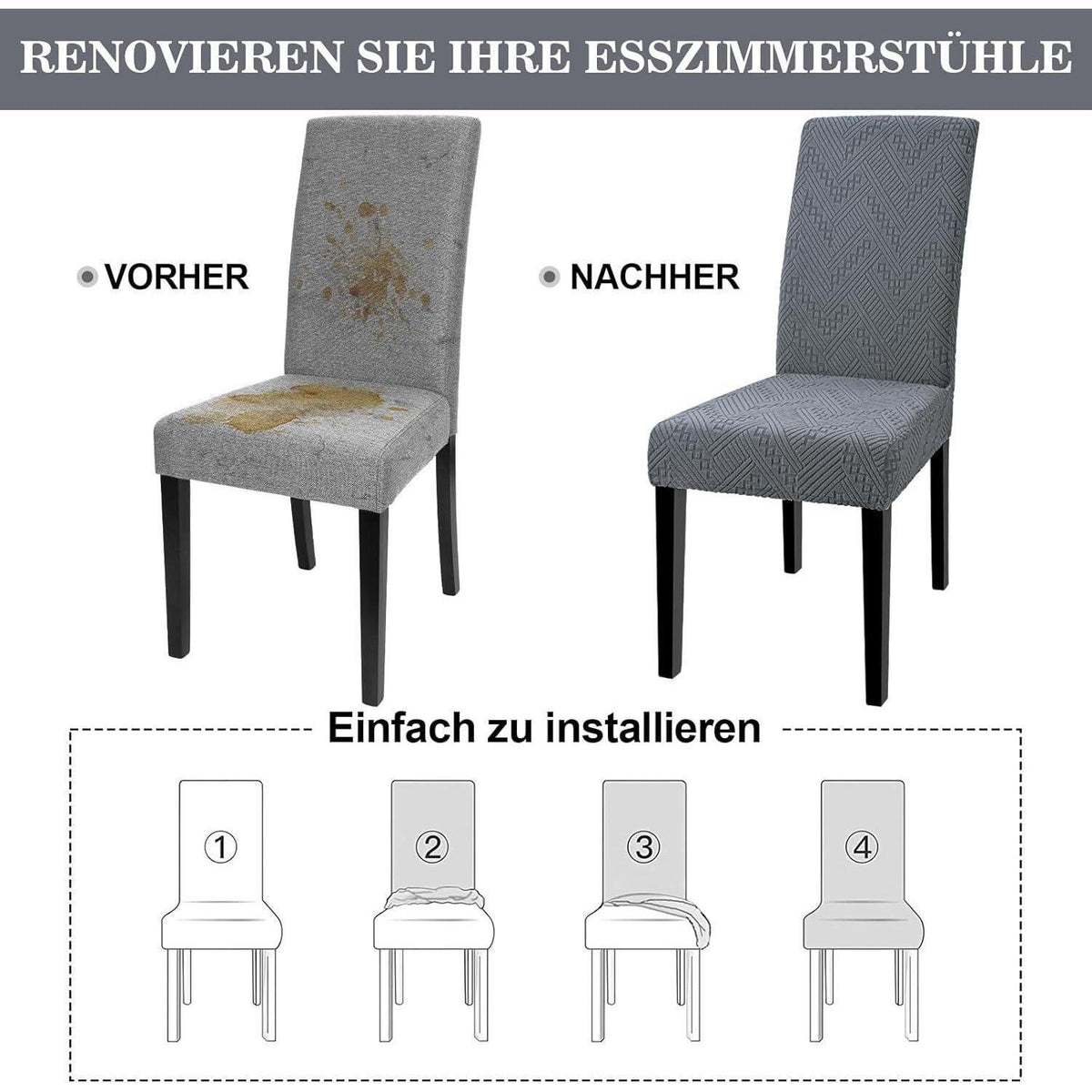 Jacquard Stuhlhussen Set Grau – Elastische Sitzbezüge für Stühle
