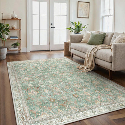 Teppich Wohnzimmer 200x290 cm, Salbeigrün, Kurzflor & Rutschfest