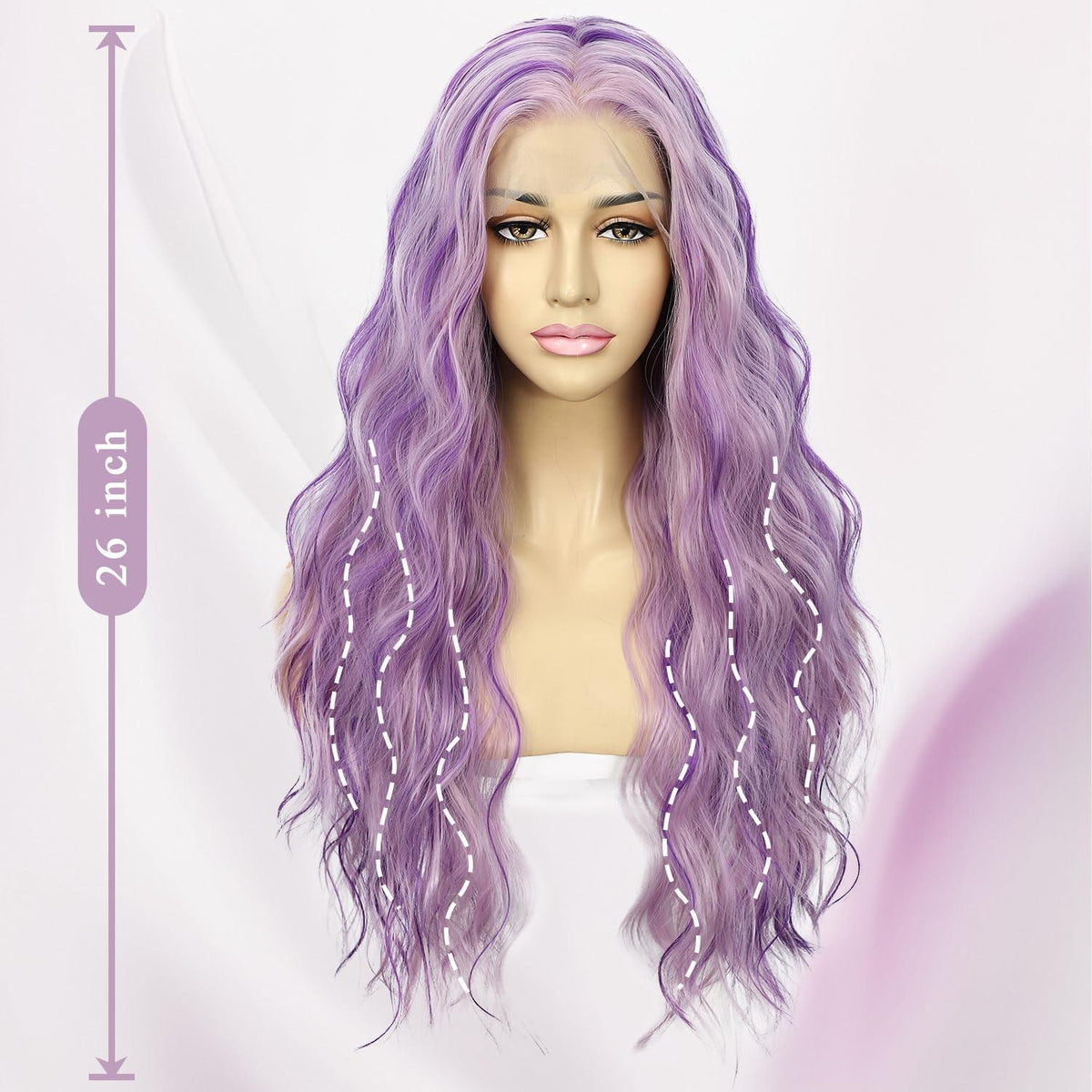 Lila Wellige Lace Front Perücke mit Highlights – 24 Zoll Synthetik