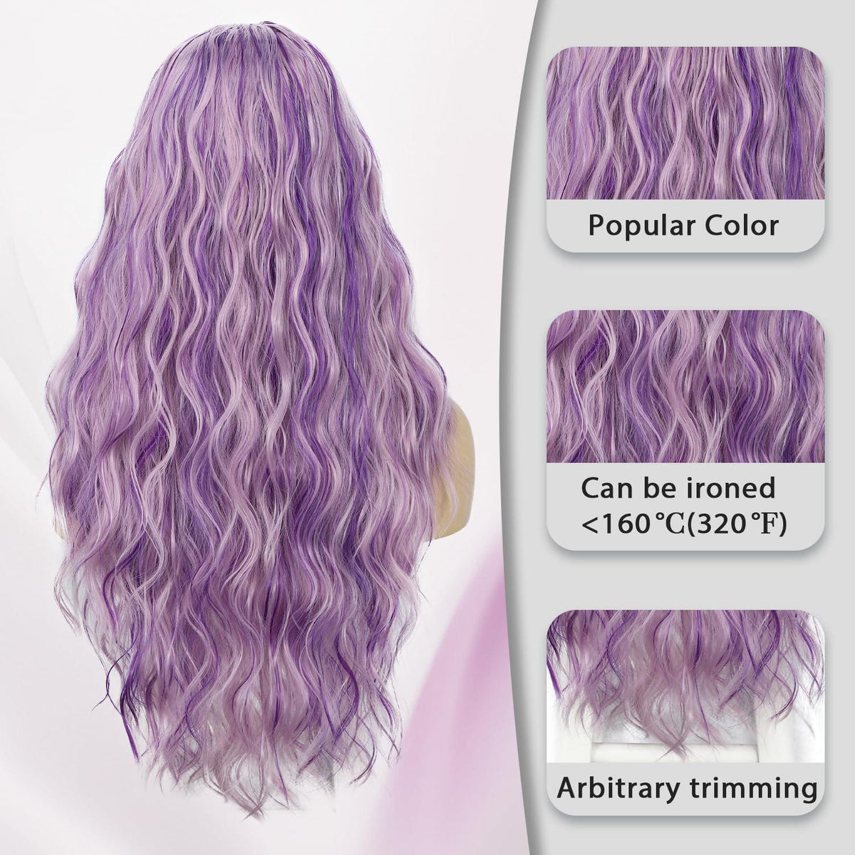 Lila Wellige Lace Front Perücke mit Highlights – 24 Zoll Synthetik
