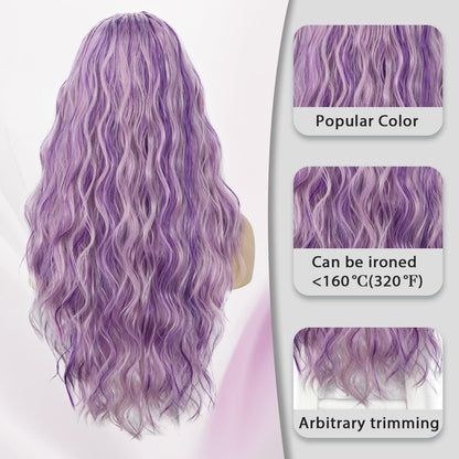 Lila Wellige Lace Front Perücke mit Highlights – 24 Zoll Synthetik