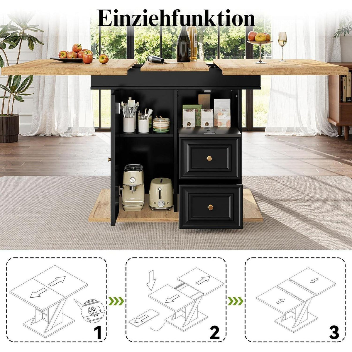 Ausziehbarer Esstisch Holz 110-140cm mit Stauraum
