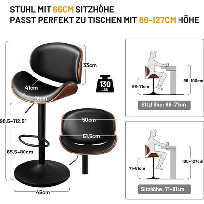 Barhocker Set 4er – Höhenverstellbar, Holz, Schwarz in Lederoptik