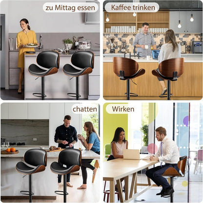 Barhocker Set 4er – Höhenverstellbar, Holz, Schwarz in Lederoptik