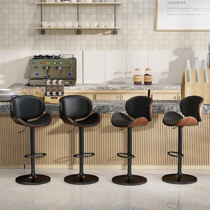 Barhocker Set 4er – Höhenverstellbar, Holz, Schwarz in Lederoptik