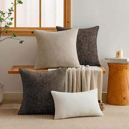 Chenille Kissenbezug 40x40 Dunkelbraun 2er Set