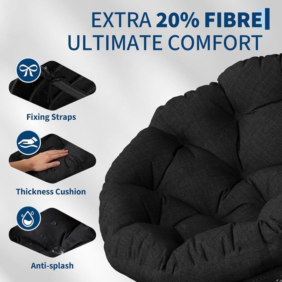Ergonomischer Papasan Sessel Grau mit Kissen & 360° Drehung