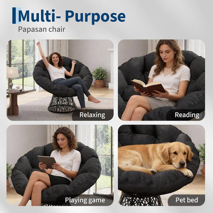 Ergonomischer Papasan Sessel Grau mit Kissen & 360° Drehung