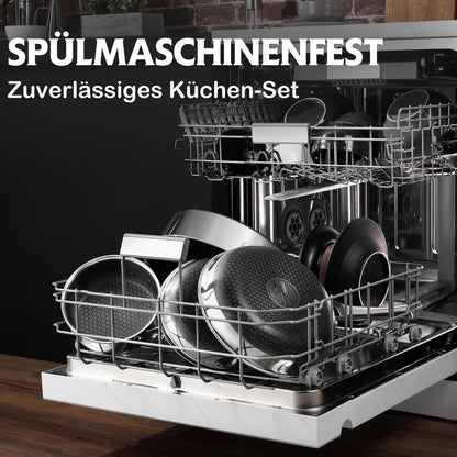 Edelstahl Kochtopf-Set 16+18+20cm mit Deckel & Antihaftbeschichtung