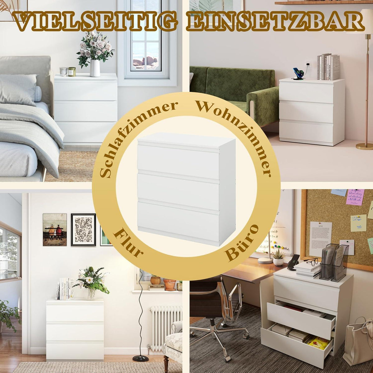 2er-Set Kommoden weiß 70cm – Schlafzimmer & Büro