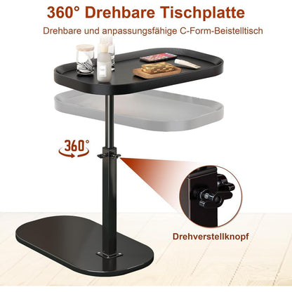 Höhenverstellbarer C-förmiger Beistelltisch – 30x45cm, Drehbar, Walnuss