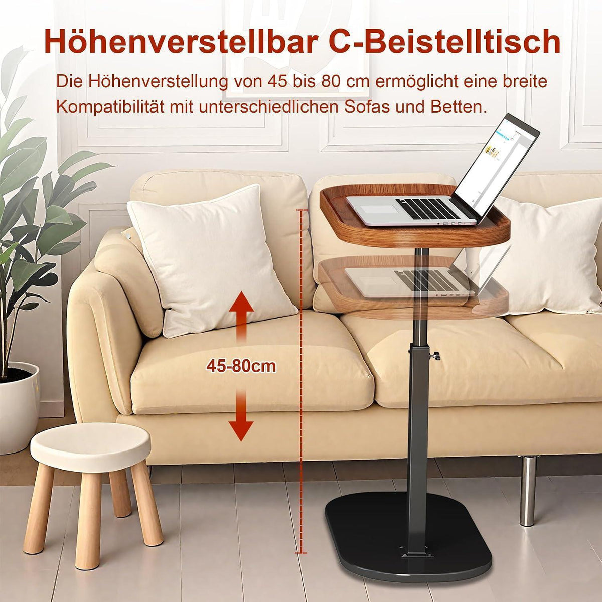 Höhenverstellbarer C-förmiger Beistelltisch – 30x45cm, 360° drehbar