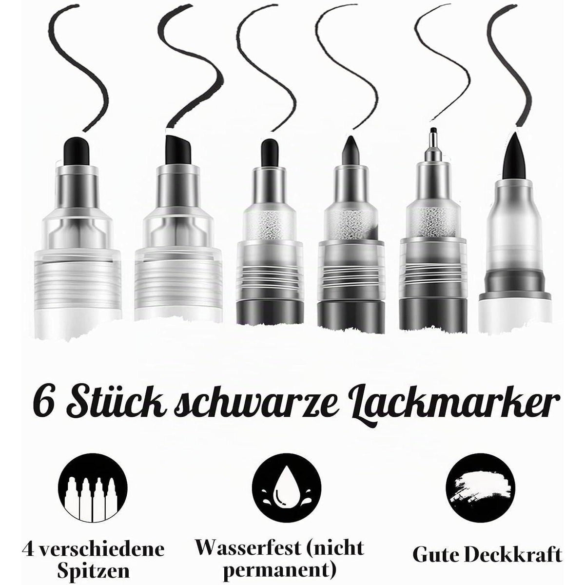 Acrylmarker Set Schwarz – 6 Stifte, Vielseitig & Schnelltrocknend