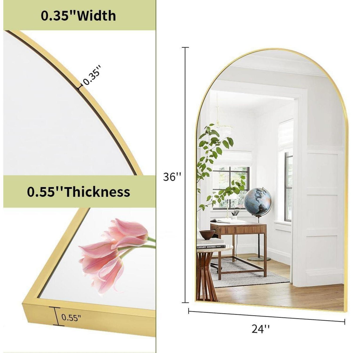 Bogen Wandspiegel Gold 60x90 cm – Moderner Aluminiumrahmen