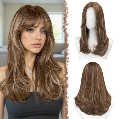 Braune & Blonde Lace Front Perücke mit Pony, 45cm lang