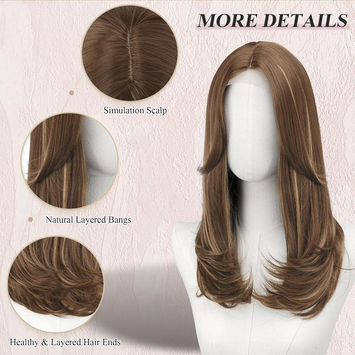 Braune & Blonde Lace Front Perücke mit Pony, 45cm lang