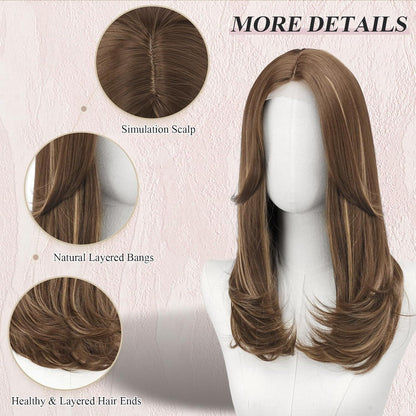Braune & Blonde Lace Front Perücke mit Pony, 45cm lang
