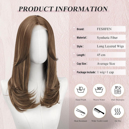 Braune & Blonde Lace Front Perücke mit Pony, 45cm lang