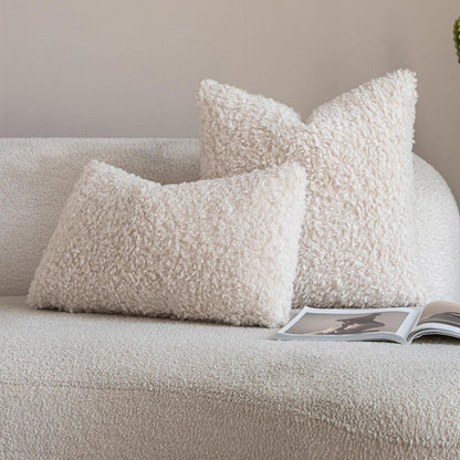 2x Kuschelige Teddy Wolle Kissenbezüge 30x50 cm Beige