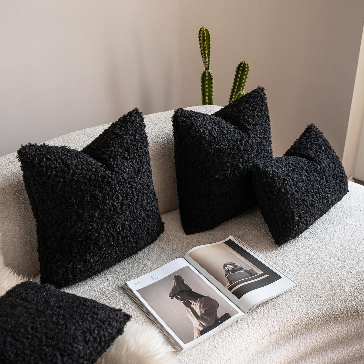 Weiche Teddy Wolle Kissenbezüge 30x50cm Schwarz 2er Set