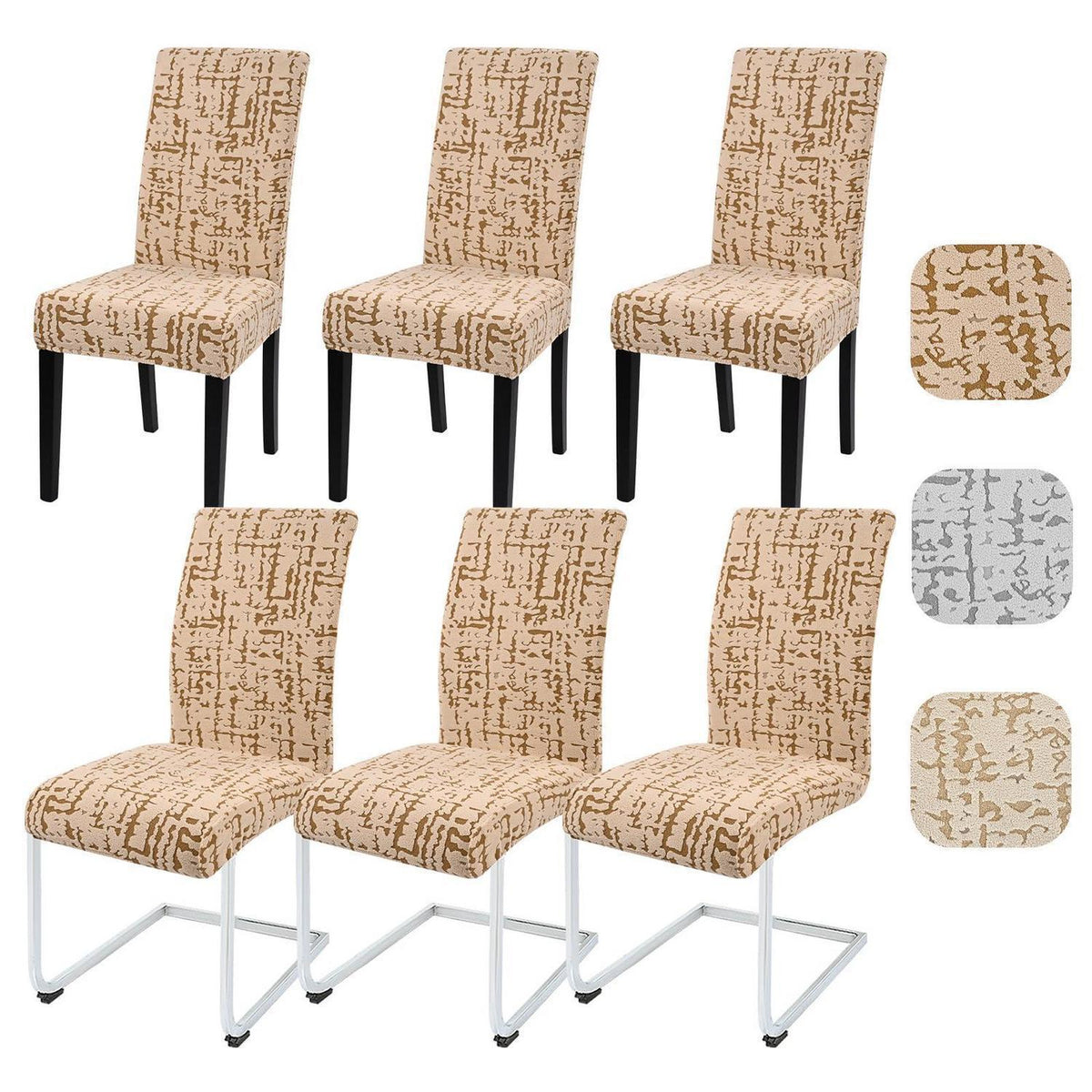Stretch Stuhlhussen 6er Set – Camel | Jacquard, Waschbar