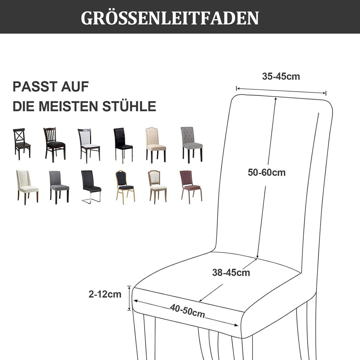Stretch Stuhlhussen Set 6er - Hellgrau, Kurzflor Jacquard