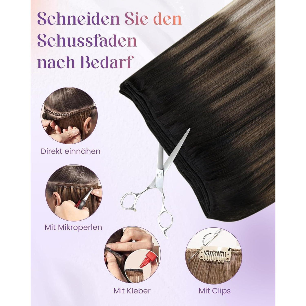 Echthaar Tressen Ombre Schwarz Karamellblond 45cm