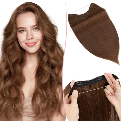 Echthaar Haarverlängerung Draht Tresse Mittelbraun 50cm