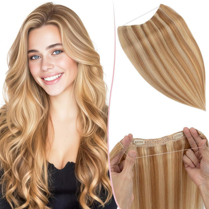 Echthaar Haarverlängerung Draht Tresse Weissbraun/Hellblond #12p613