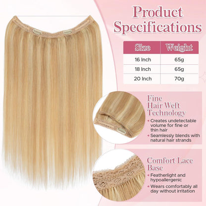Remy Echthaar Extension – Unsichtbare Tresse, 40cm, Honigblond