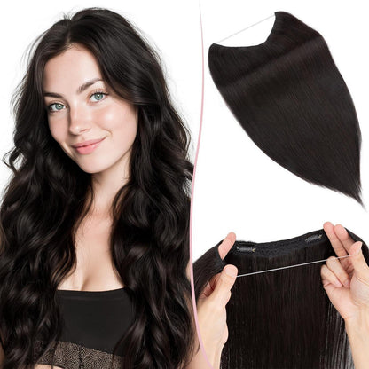 Remy Echthaar Extension - Unsichtbare Tresse, 45cm, #1B