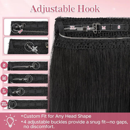 Remy Echthaar Extension - Unsichtbare Tresse, 45cm, #1B