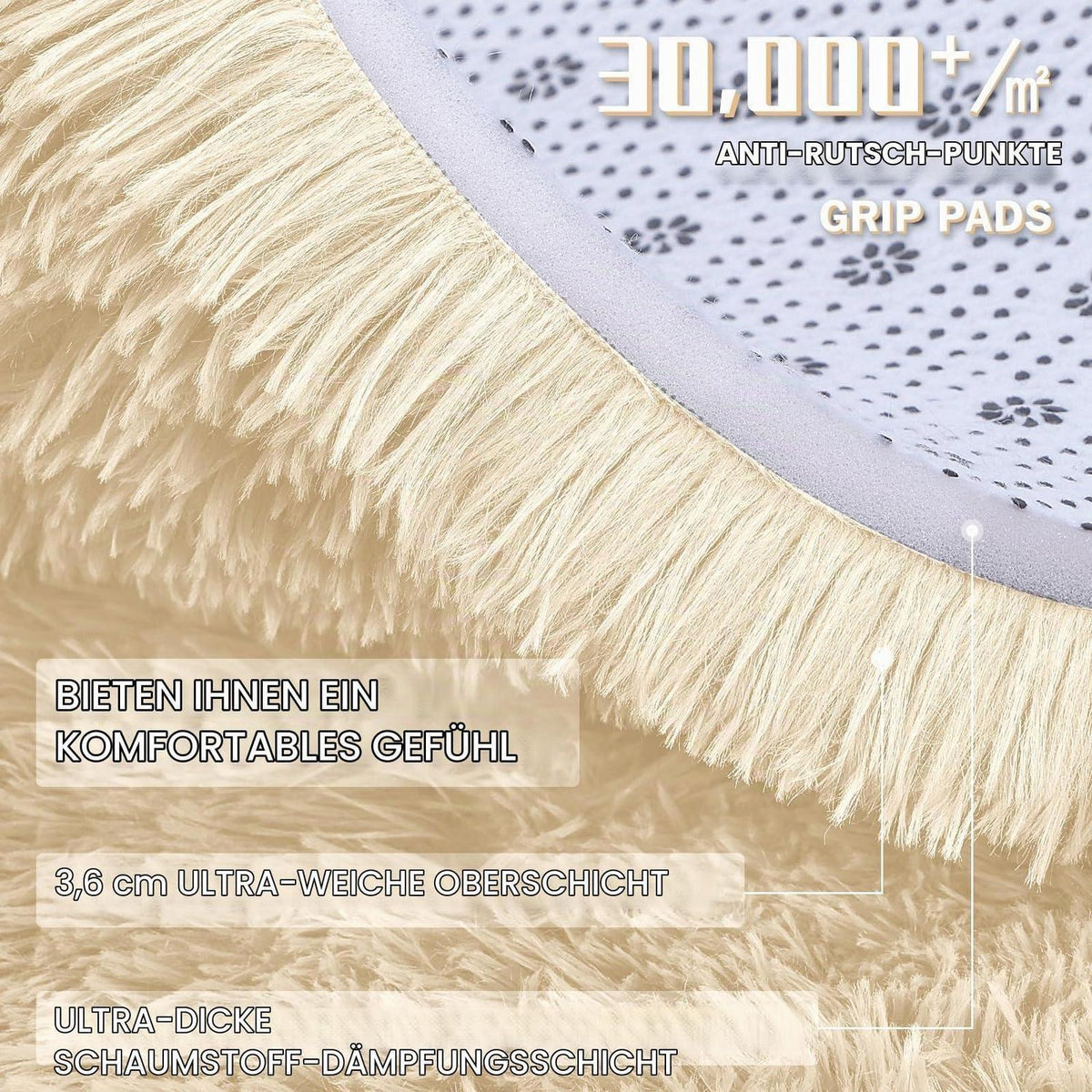 Hochflor Teppich Wohnzimmer 160x220 cm Beige
