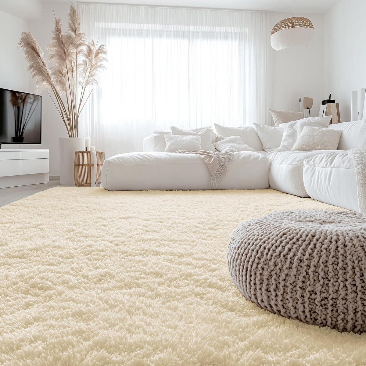 Hochflor Teppich Wohnzimmer 160x220 cm Beige