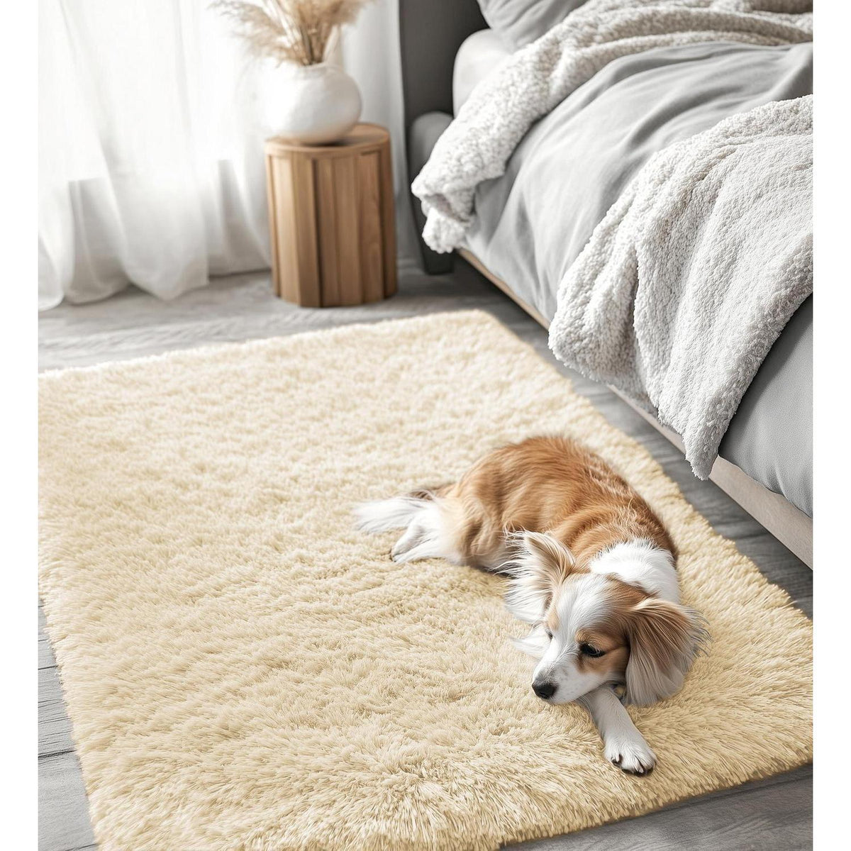 Hochflor Teppich Wohnzimmer 160x220 cm Beige