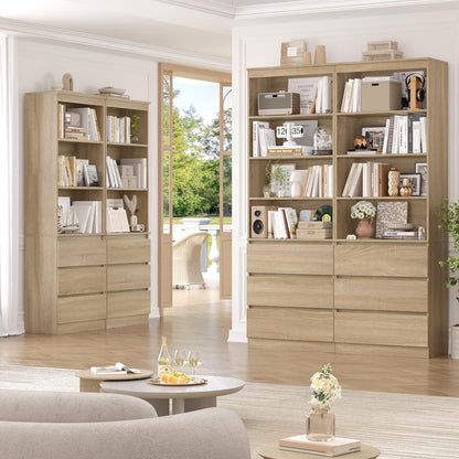 Bücherregal Hochschrank mit Schubladen & Ablagen – Eiche
