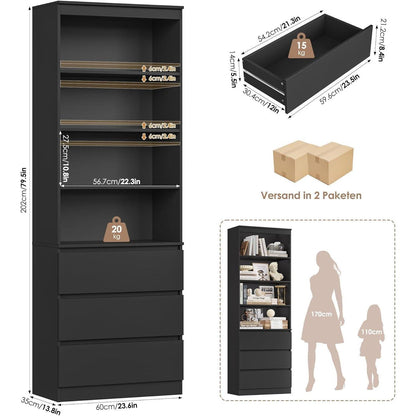 Bücherregal Hochschrank mit Schubladen & verstellbaren Ablagen