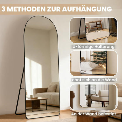 Ganzkörperspiegel Schwarz 168x60cm – Gehärtetes Glas, Modern